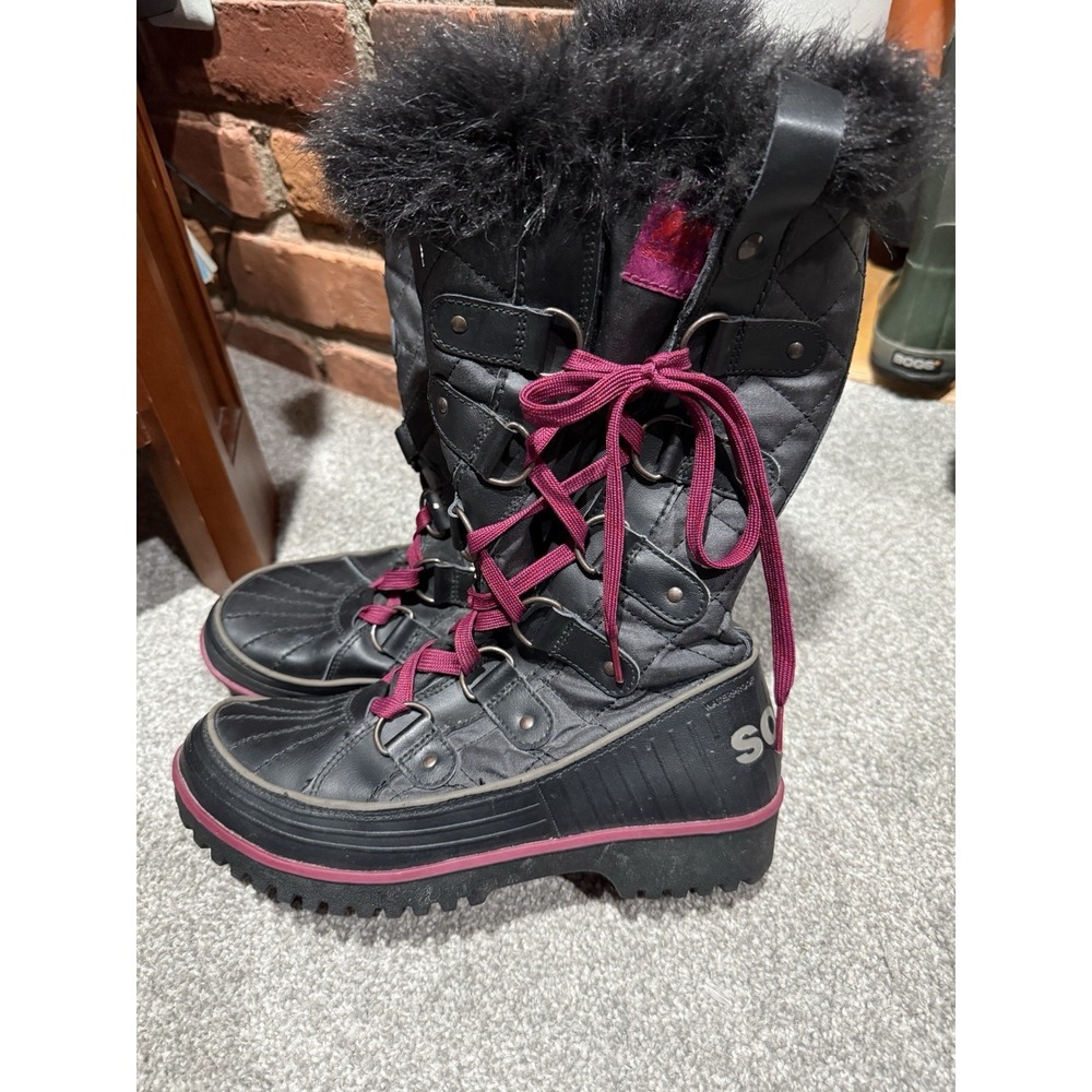 Sorel Women's Tivoli‎ Twist Black Leather Winter Tall Boots Size 7 US